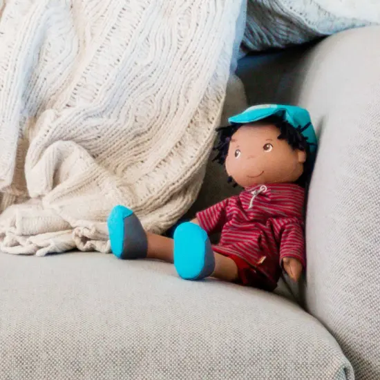 HABA William 12" Soft Doll - Black Baby Boy Doll (Machine Washable) Perfect Plush Toy for 18 Months & Up with Removable Clothing and Embroidered Face Multicolor {5}