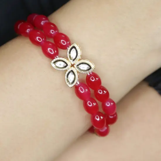 Antique Adjustable Bracelet with Gold Plating Bangle Bracelets for Women Gold and Kundan Bracelet Indian Fashion Jewelary Indian Favor for Mothers Day Valentines Anniversary White {3}