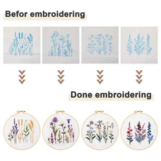 Maydear 4 Sets Embroidery Kit Punch Needle Kit,Embroidery Kit for Beginners Adults Cross Stitch Kits with Embroidery Hoop and Instructions, Hand Embroidery Starter Kit (Embroidery kit Flowers) {6}