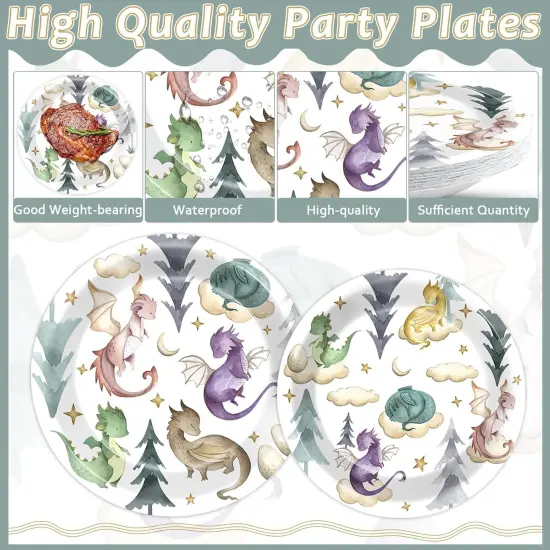 96 Pieces Dragons Party Plates {2}
