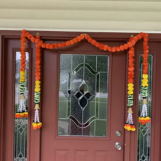 2 Strings Artificial Marigold Flowers Garland for Home, Party Door Hanging Diwali Decorations Day of the Dead Dia De Los Muertos Ofrenda Halloween Marygold Traditional Indian Theme Decor {5}