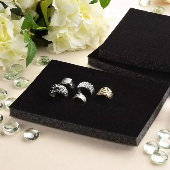 6 Pack Black Velvet Ring Organizer for Jewelry Displays and Cases, Retail, Travel, 36 Slot Foam Insert Stud Earring Holder (7.5 x 5.5 x 0.5 In) {3}