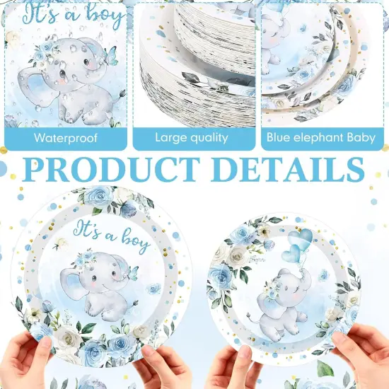 200-Piece Elephant Baby Shower Tableware Set &ndash; Serves 50 Guests (Boy) {3}