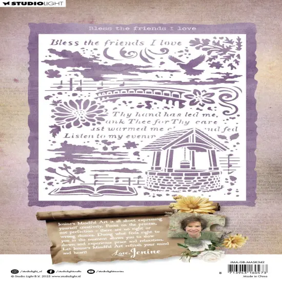 Jenine's Mindful Art Stencil 5.83"X8.27"-Bless Friends I Love, Growing & Blooming {3}