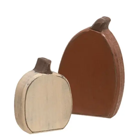 Rustic Wooden Pumpkin Decor Set Chunky Primitive Fall Shelf Sitters - Set 2 {1}