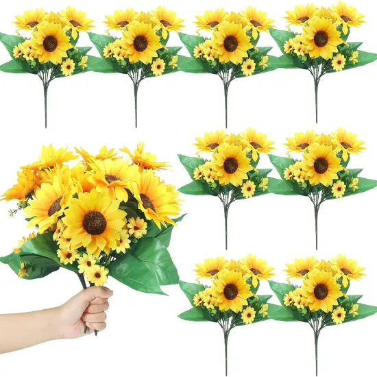 8 Packs Artificial Sunflowers with Stems (Vivid Style) {1}