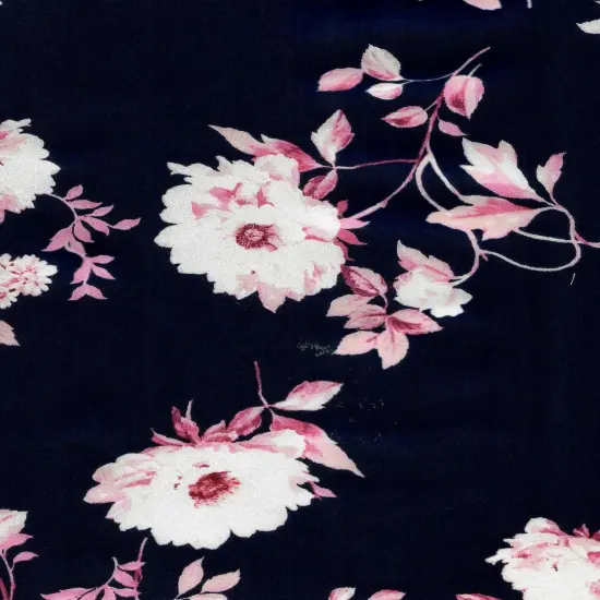 1 Yard Floral CEY Airflow Print Lightweight Sublimation Polyester Fabric 58/59 Inches Wide NAVY {1}