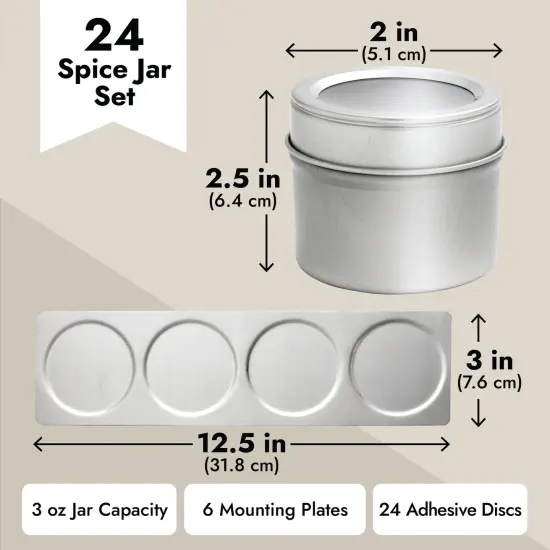 Talented Kitchen 24 Magnetic Spice Jars with Sift-and-Pour Lids for Refrigerator with 6 Metal Plate Bases and 269 Preprinted Seasoning Labels in 2 Styles for 3 oz Herb Containers Clear {5}