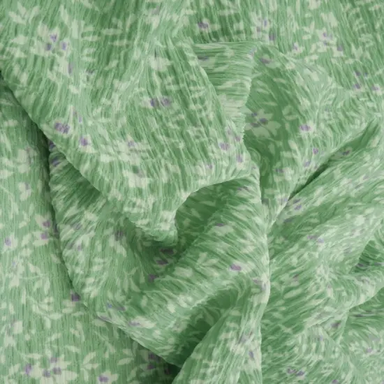 Crinkle Knit Floral Print Fabric Stretch Polyester Blend 58/59" Wide SAGE {2}