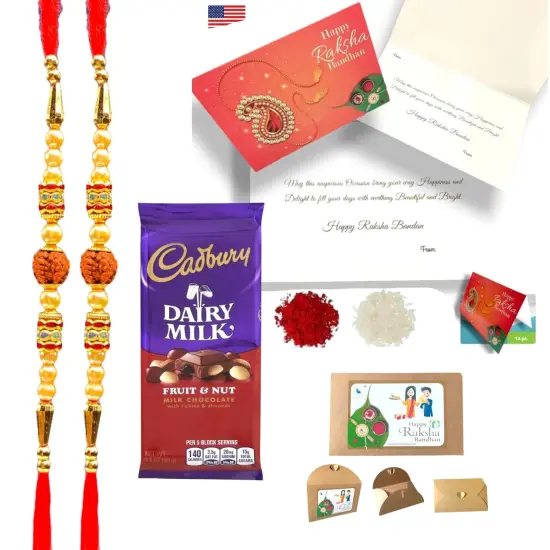 Rakhi for Brother Rudraksh Rakhi Raksha Bandhan Gifts Traditional Ferro-Roher/Ghirdalli/Kitket Rakhi Gift Hamper Bracelet for Brother Sister Bhabhi - Perfect for Celebration {1}