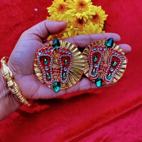 Acrylic Lakshmi Charan Paduka Feet 2 Pairs Laxmi Padhuka Good Luck Footsteps Shubh Labh Rangoli Sticker for Door Entrance Home Temple Diwali Decoration Indian Traditional Vara Lakshmi Pagla {1}