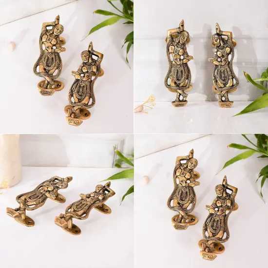 Decorative Antique Dancing Lady Door Pull Handles 6.8 Inches Pair of 2 Unique Brass Fitting Knobs for Drawer, Shelf, Wardrobe, Almirah Housewarming Gift {4}