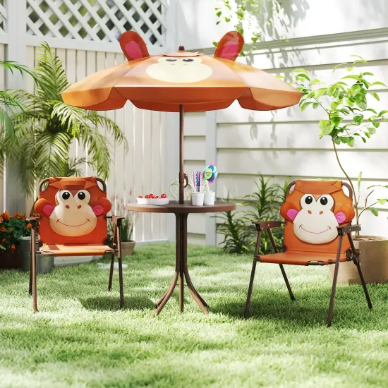 Portable Kids Play Table with 2 Foldable Chairs and Height Adjustable Umbrella Ideal for Park and Backyard {1}
