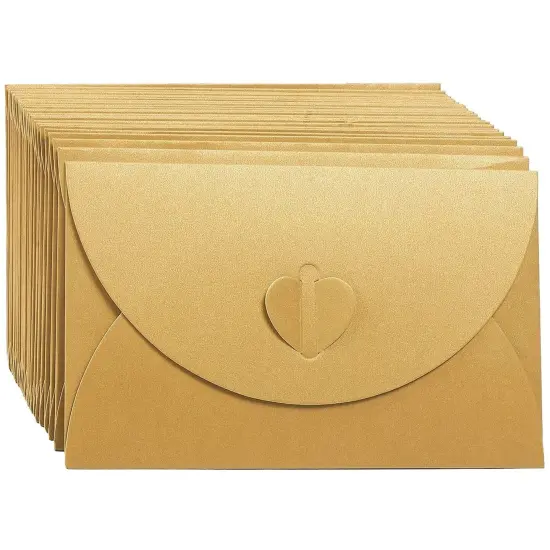 24 Pack Golden Craft Photo Gift Envelopes with Heart Clasps, with White Paper Postcard Inside, 6.8 x 4.3 Inches {1}