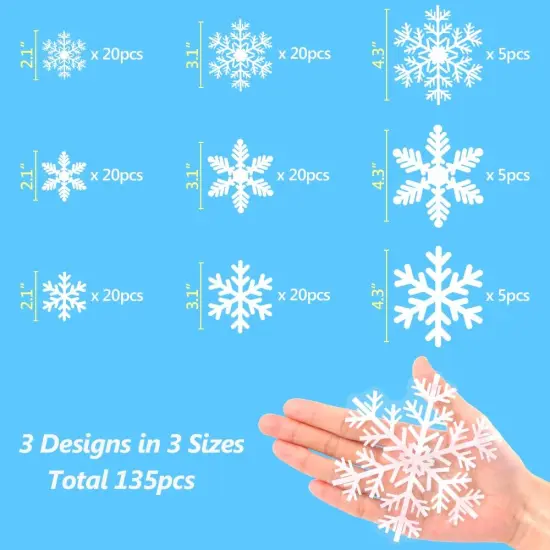 135Pcs Christmas Window Clings Snowflakes Decals {5}