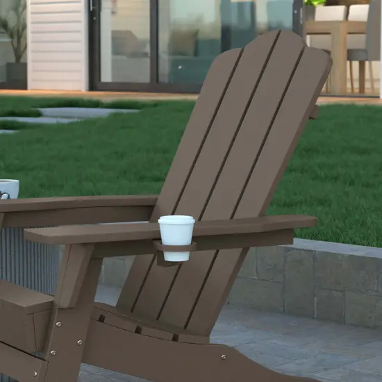 Emma and Oliver Tiverton Set of 2 Adirondack Chairs with Cup Holders, Weather Resistant HDPE Adirondack Chairs Brown {6}