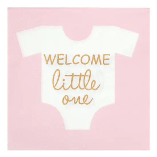 100-Pack “Welcome Little One” Baby Shower Napkins for Boys, Gold Foil Gender Reveal Decorations, Light Pink (5x5 In) {7}