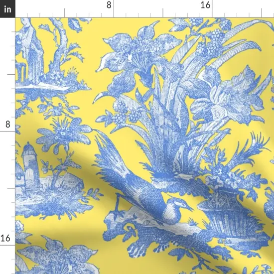 Various Fabrics by the Yard or Fat Quarter Chinoiserie Toile Lemon Yellow Asian Custom Printed Fabric by Spoonflower {2}