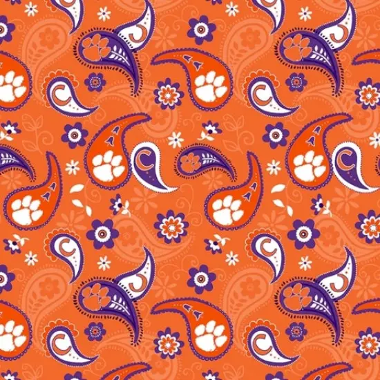 Licensed NCAA Clemson University Paisley CLEM-1200 Cotton Fabric by the Yard {1}