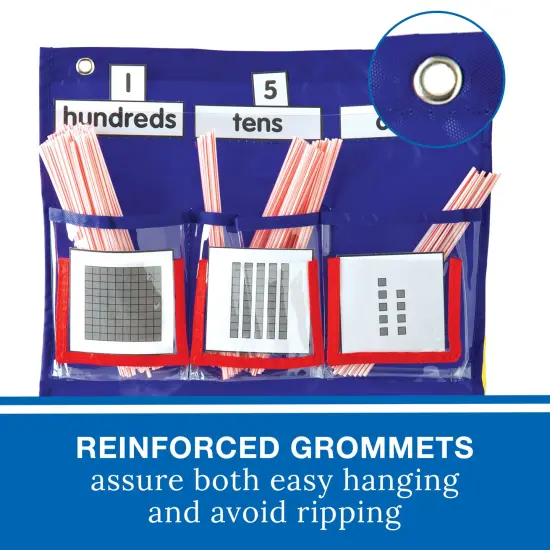 Carson Dellosa 12.75" x 15.25" Blue Deluxe Math Pocket Chart, Counting Caddy With Number, Base Ten, and Blank Cards, Straw Place Value Manipulatives, Homeschool and Classroom Organization {3}