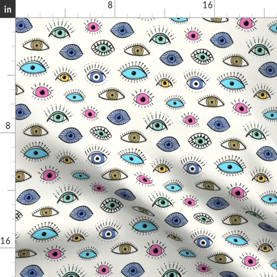 Various Fabrics by the Yard or Fat Quarter Evil Eye Charm Illustrated Eyes Colorful Doodles Lucky Symbols Nazar Amulet Custom Printed Fabric by Spoonflower {2}