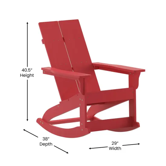 Merrick Lane Wellington UV Treated All-Weather Polyresin Adirondack Rocking Chair for Patio, Sunroom, Deck and More Red {5}