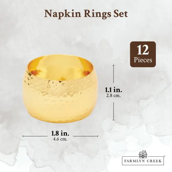 Gold Napkin Rings, Set of 12 for Dining Table (Metal, 1.8 Inches) {3}