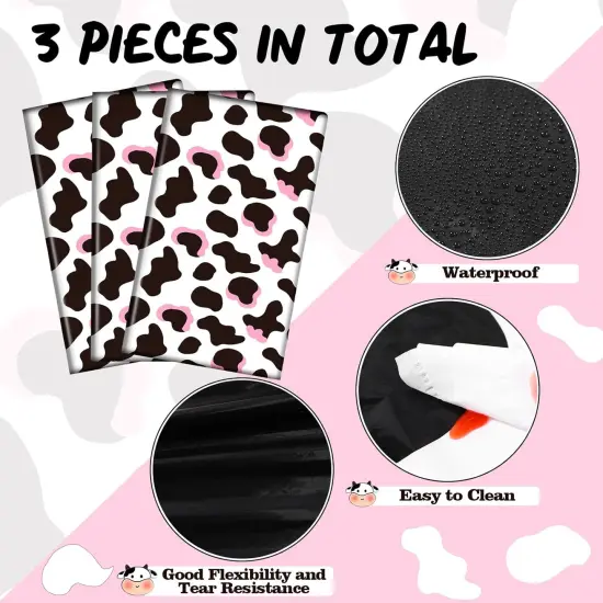 3 Pcs Pink Cowgirl Cow Print Table Cover {3}