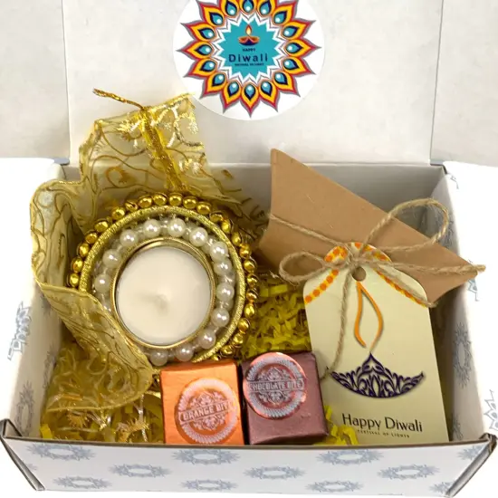 Personalize Diwali Gift Boxes Candle Holder with Mewa Bites Hamper Sweets Dry Fruits for Employees Home Office India Festival Gift Hamper for Friends Family & Relatives - Corporate Gift {7}