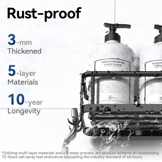 6 Pack Shower Caddy Organizer with Soap Holder and 12 Hooks - Black (L Size) {4}