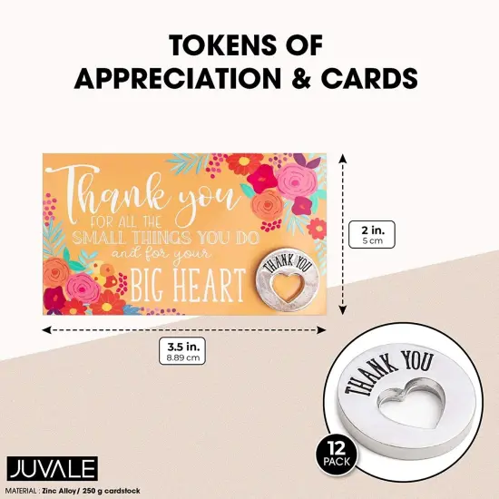 Set of 12 Tokens of Appreciation for Employees with Floral Thank You Cards Combo for Staff Work Gifts (0.75" Diameter) {3}