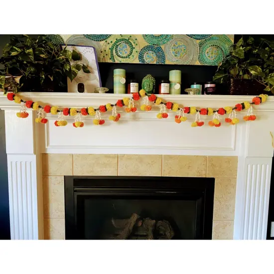 5 Feet Marigold Jasmine Yellow Orange Door Toran Hanging Valance Marygold Garland Mantle Decor Puja Diwali Decoration Day of the Dead Dia De Los Muertos Mexican Fiesta Halloween Decor {3}