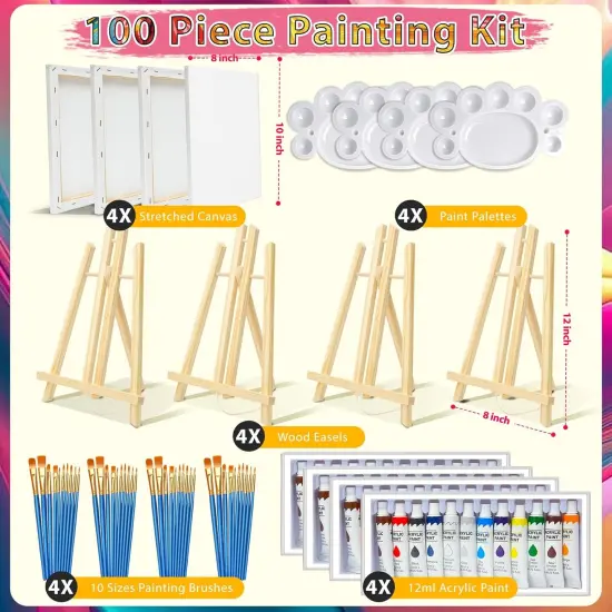 Acrylic Paint Set 100 Pcs Acrylic Painting Kit with 4 * 12 Colors Paint,4 Sets(40 Brushes) {3}