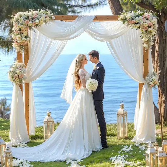 Wedding Arch Draping Fabric &ndash; 2 Panels Sheer Backdrop Curtain 28"x19Ft for Ceremony & Party Decor {5}