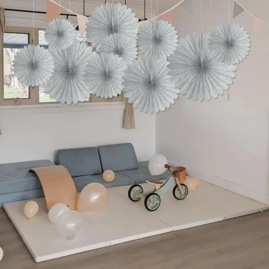 20 Pcs Silver Grey Hanging Paper Fan, Hanging Honeycomb Round Paper Fans for Weddings, Birthdays, Christmas {2}