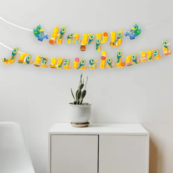 Happy Janmashtami Banners Indian Festival Bal Gopal Bunting Diy Decorations Hanging Banner for Indoor Outdoor Decoration Krishna Janmashtami Celebration Supplies Home Decor Ideas (19 Pcs) {2}