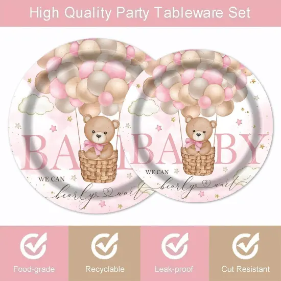 96Pcs Bear Baby Shower Party Tableware (Pink) {2}