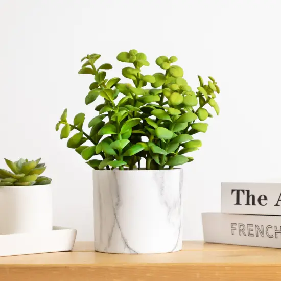 Northlight Artificial Privet Plant with Faux Marble Pot - 8.5" - Green {1}