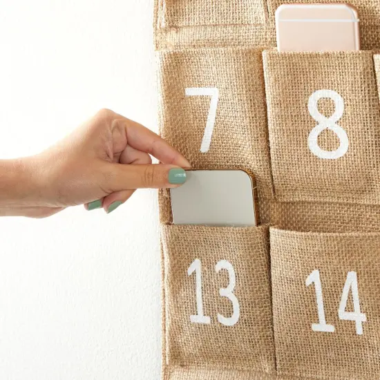 30-Row Burlap Cell Phone Holder for Classroom, Farmhouse Designed White Numbered Hanging Pocket Organizer for Mobile Phones, Calculator Caddy, Organization (23.6 x 31 in) {4}