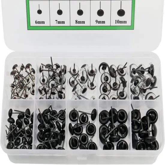 140Pcs Needle Felting Eyes - 6-10mm (Black with Clear) {4}