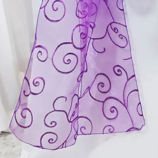 10 Pieces Purple Embroidered Organza Chair Sashes 8"x108" Elegant Event Chair Accessories {5}