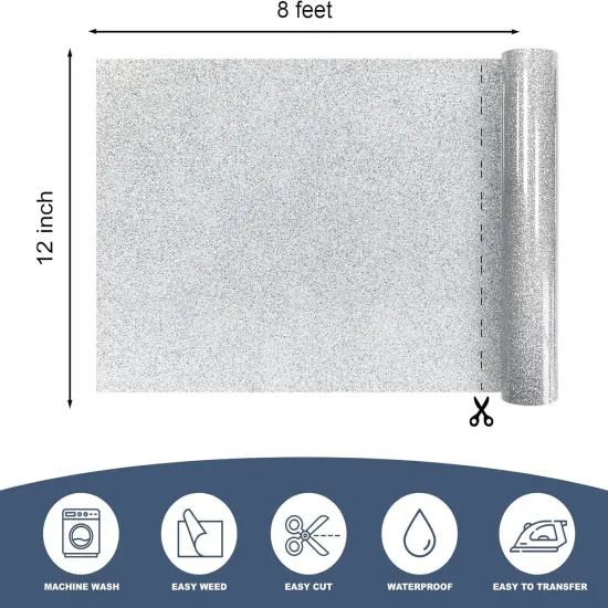 Silver Glitter Heat Transfer Vinyl 12" x 8 ft {2}