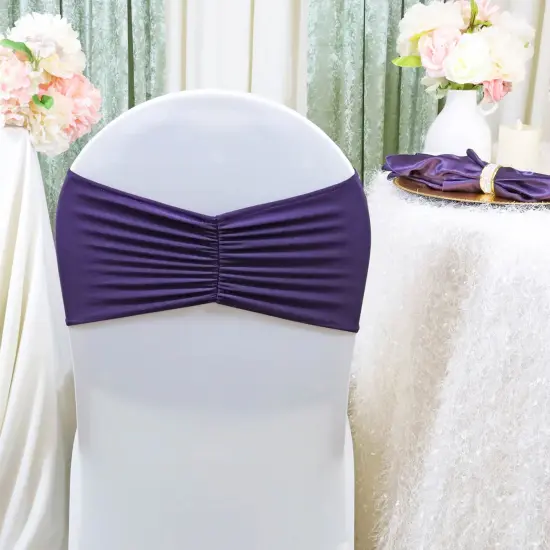 10 Pieces Eggplant Ruffled Spandex Chair Bands for Elegant Wedding Decor 8x13 inches {2}