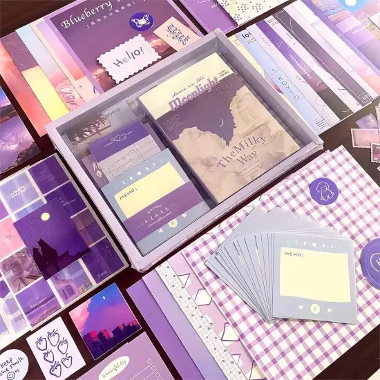 348 PCS Aesthetic Scrapbook Kit with A6 Grid Notebook (Moonlight) {3}