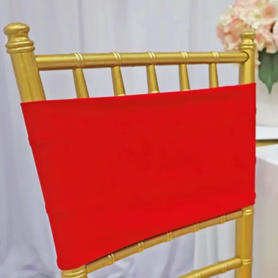 10 Pieces Stretchy Bold Red Spandex Chair Bands for Banquet Chairs 7 x 13 Inches {4}