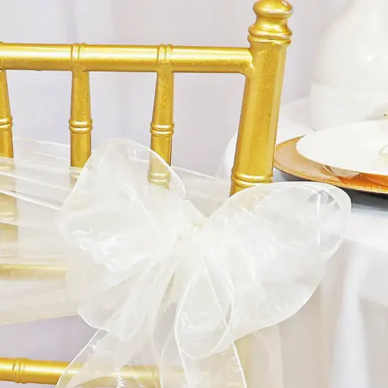 10 Pieces Ivory Organza Chair Sashes 8"x108" Sheer Elegant Wedding & Event Decor {3}