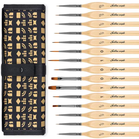 Golden Maple Miniature Paint Brushes, 15PC Model Brushes Micro Detail Paint Brush Set, Fine Detailing for Acrylics, Oils, Watercolors & Paint by Number, Figurine (Wood Color) {1}
