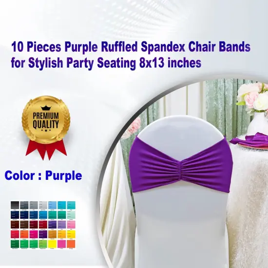 10 Pieces Purple Ruffled Spandex Chair Bands for Stylish Party Seating 8x13 inches {1}