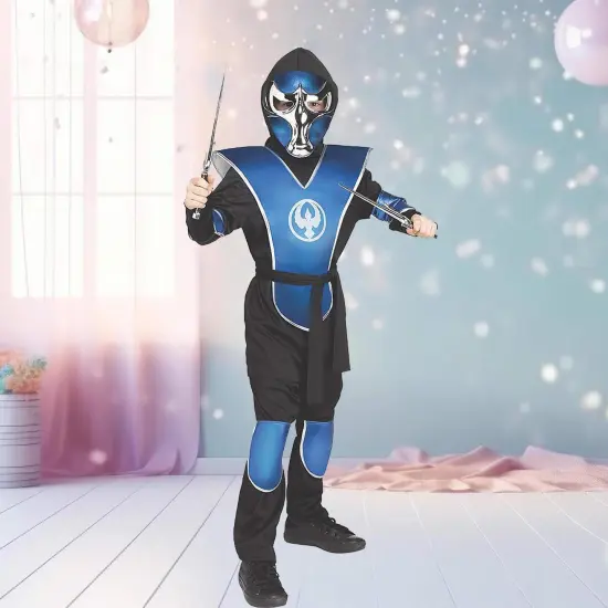 Raven Ninja Blue Chrome Child Costume with Mask and Full Warrior Set {1}