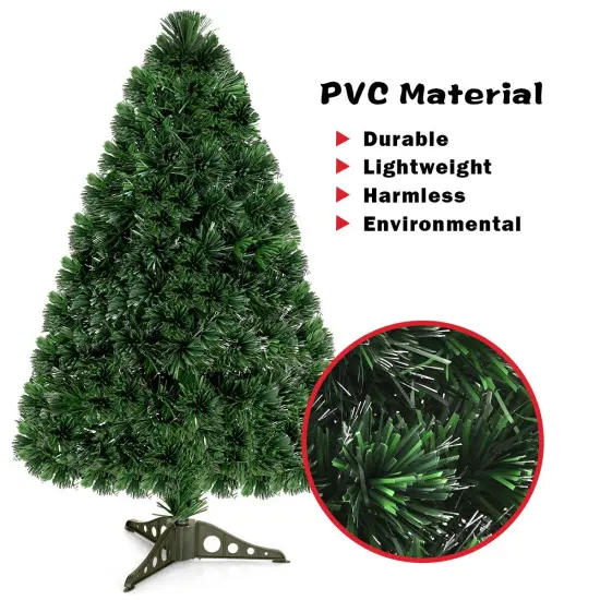 Costway 3/4/5/6 Ft Pre-Lit Fiber Optic PVC Christmas Tree Plastic {5}